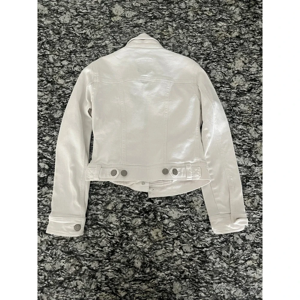 Old Navy Kids White Denim Trucker Jacket Girls Size L‎ 10-12 Button Up Jean Coat